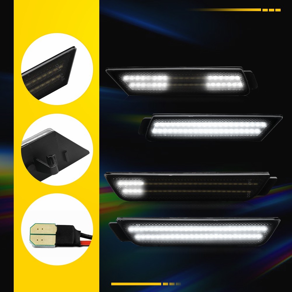 4X Sequential Front Rear LED Side Marker Light White For 2010-2015 Chevy Camaro