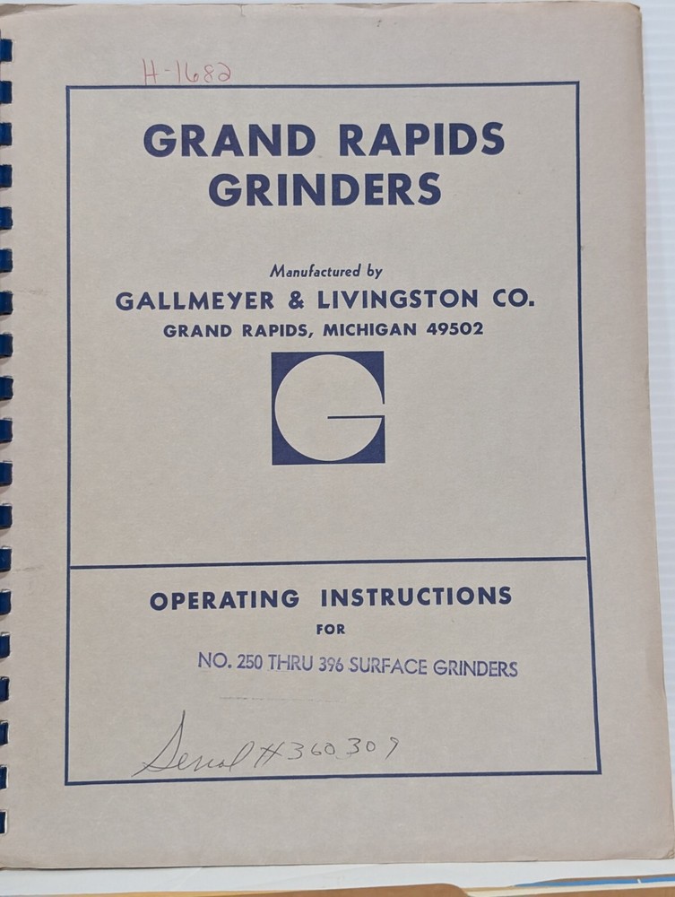 Gallmeyer Livingston Grand Rapids Grinders Reference Materials, Op Instructions