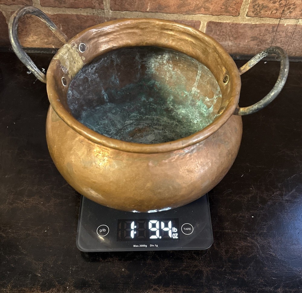 Antique Primitive Copper Cauldron Kettle Pot