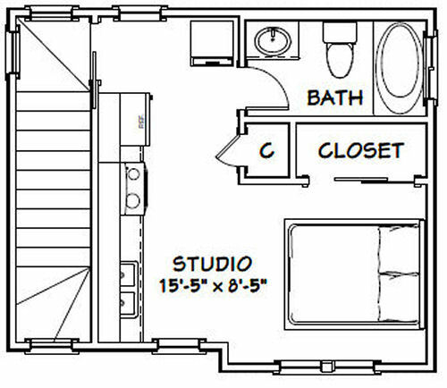 20x16 Tiny House -- PDF Floor Plan -- 292 sq ft -- Model 2A
