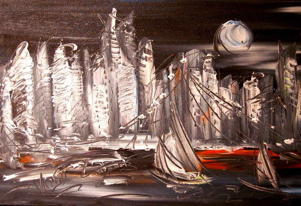 IMPRESSIONIST MODERN ART STRETCHED CANVAS  MUSIC COFFEE LANDSCAPE