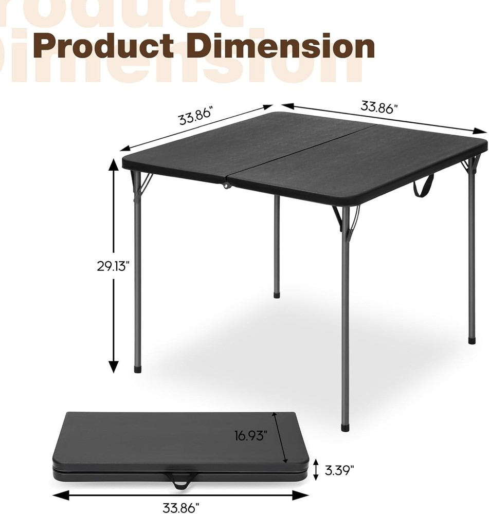 34" Square Folding Table for 4 Person, 330lbs Weight Capacity Foldable Table wit