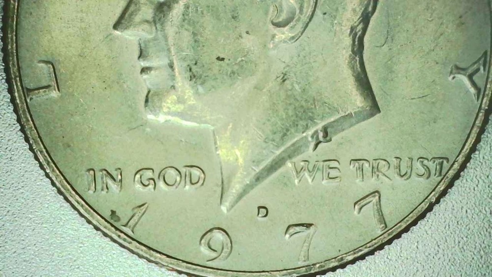 1977D Kennedy Half Dollar Error Coin - Filled "D" Mint Mark Error - 1219