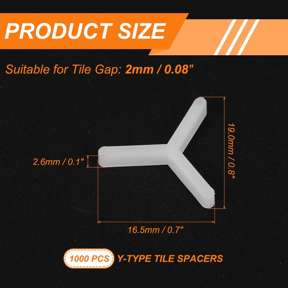 1/12" 2mm Tile Spacers，1000Pcs Y Type Plastic Spacers, White