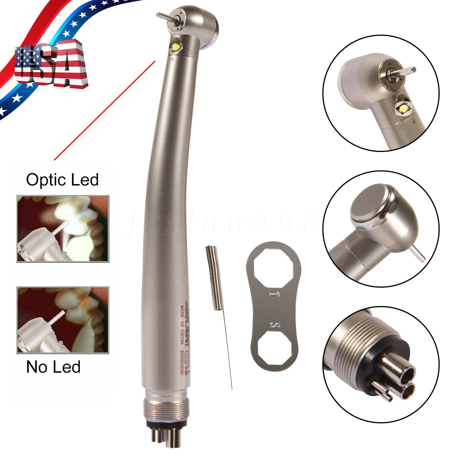 SANDENT Dental LED E-generator / No-LED High Speed Turbine Handpiece 2/4Hole USA