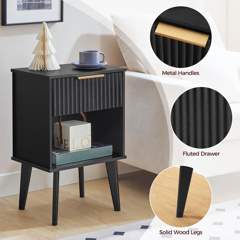 End Table, Fluted Night Stand, Modern Side Table, Small Bedside Table with 1 ...