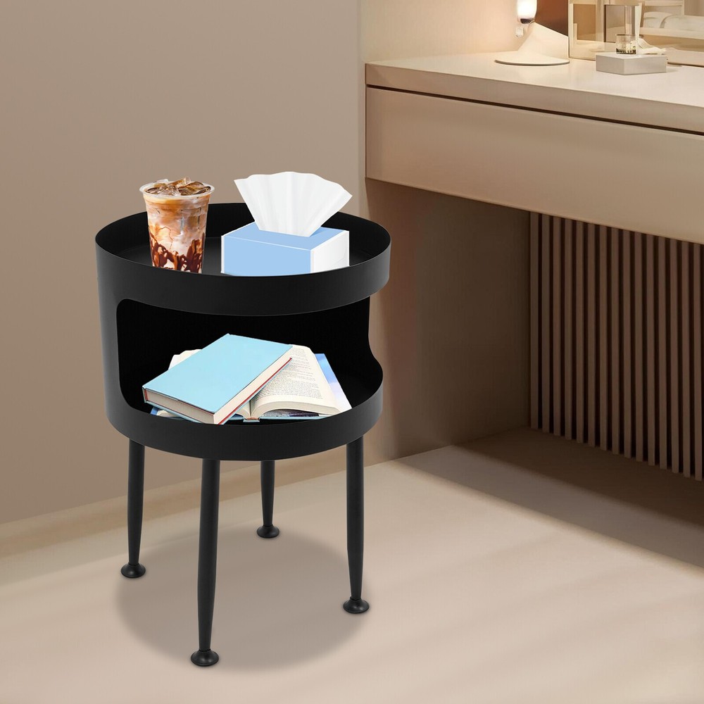 40x40x55cm Modern Side Table, Round Table with Open Storage, Bedside Table