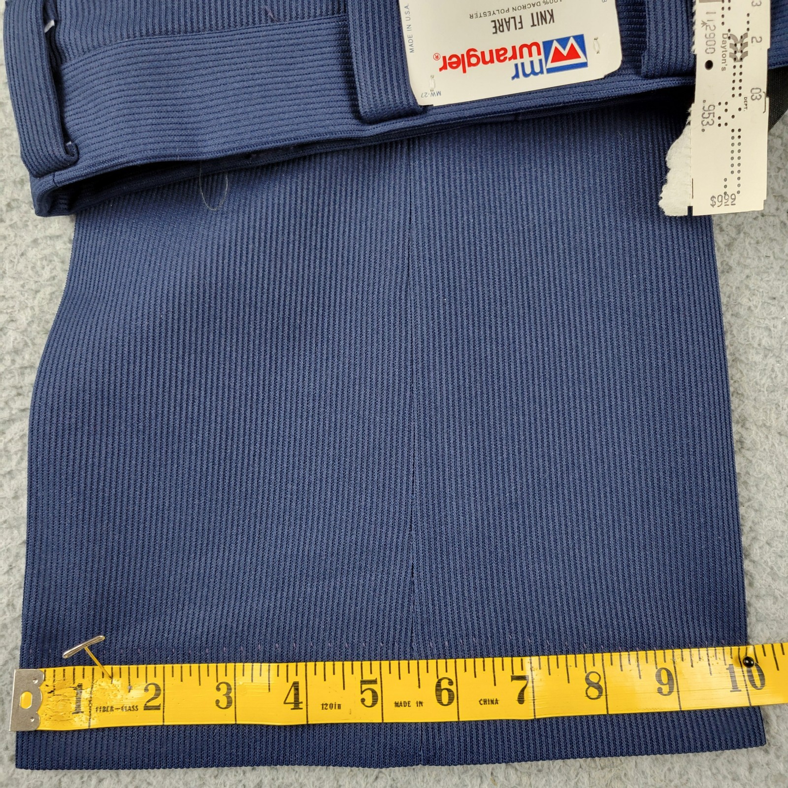 Mr Wrangler Knit Flare pants 34x30 navy blue stripe Dacron polyester 1971 USA