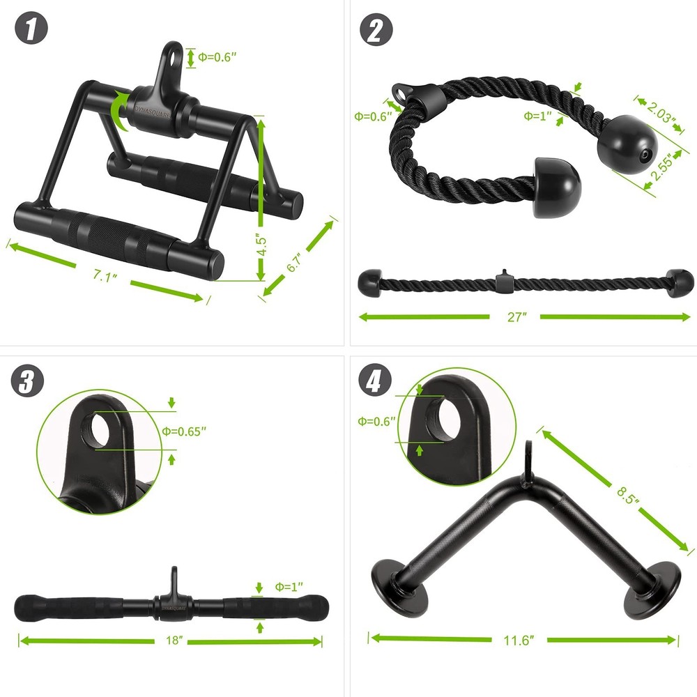 LAT Pulldown Attachments Combo, Cable Machine Accessories with Curl Pulldown ...