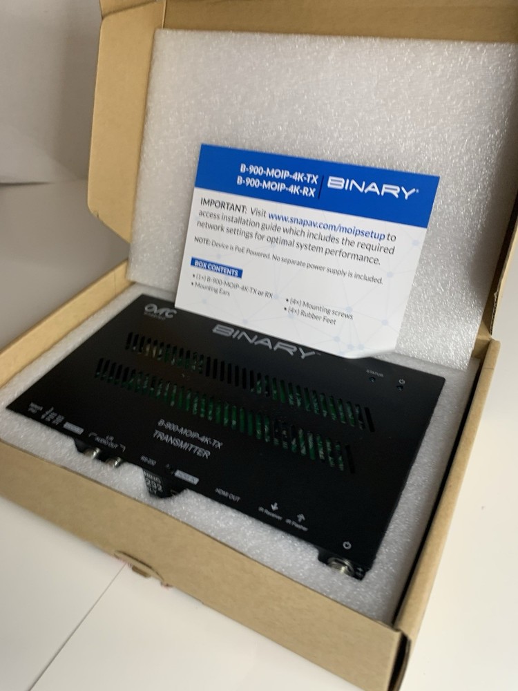 BINARY 900 Series 4K Media over IP Transmitter: B-900-MOIP-4K-TX New Open Box