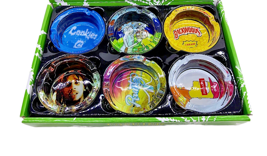 Glass Ashtray - Assorted design - (6 Count Display) Free Shipping