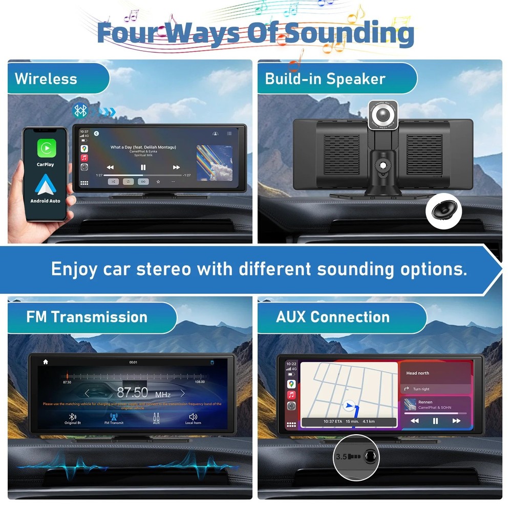 10.26" Wireless CarPlay Stereo-Android Auto Backup Cam-HD Touchscreen