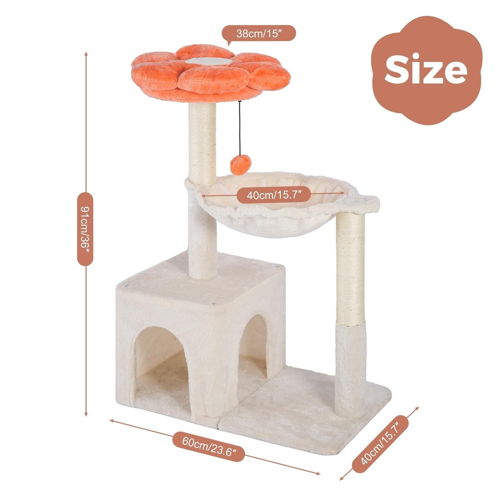 Flower Cat Tree 34" Scratching Post Small Cat Tower for Large Cats,Featuring ...