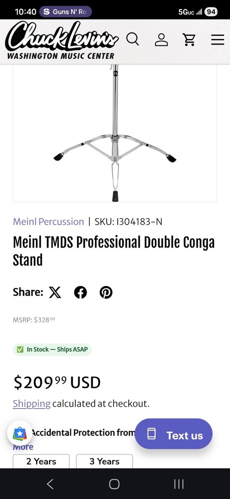 Meinl Percussion. Chrome Tripod Conga Stand
