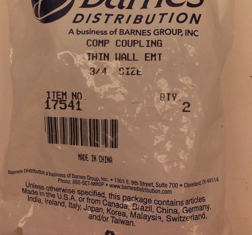 Compression Coupling Thin Wall EMT 3/4" Qty 2 (E23S)