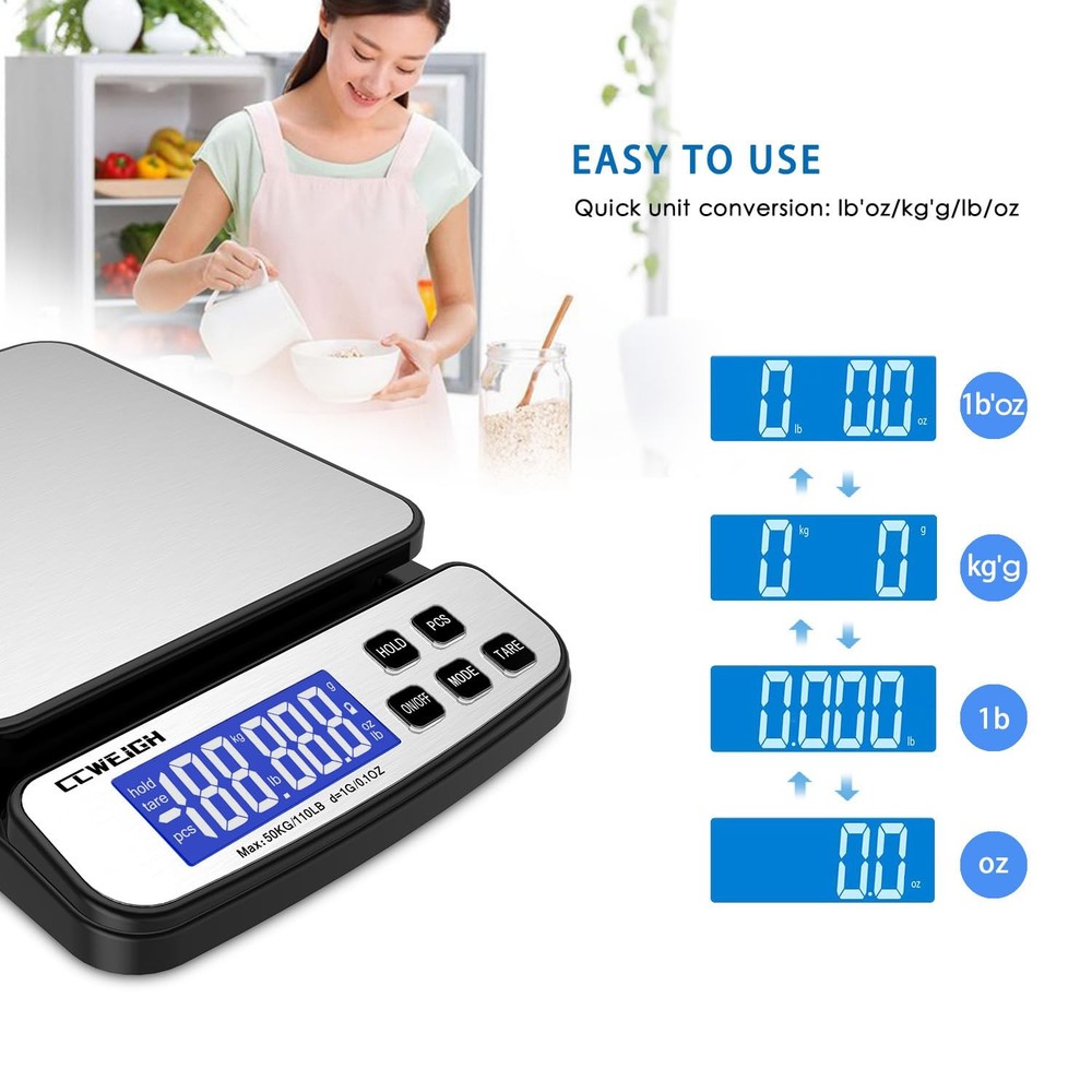 Digital Shipping Scale 110 lbs x 1g with Hold and Counting Function Scale Pos...