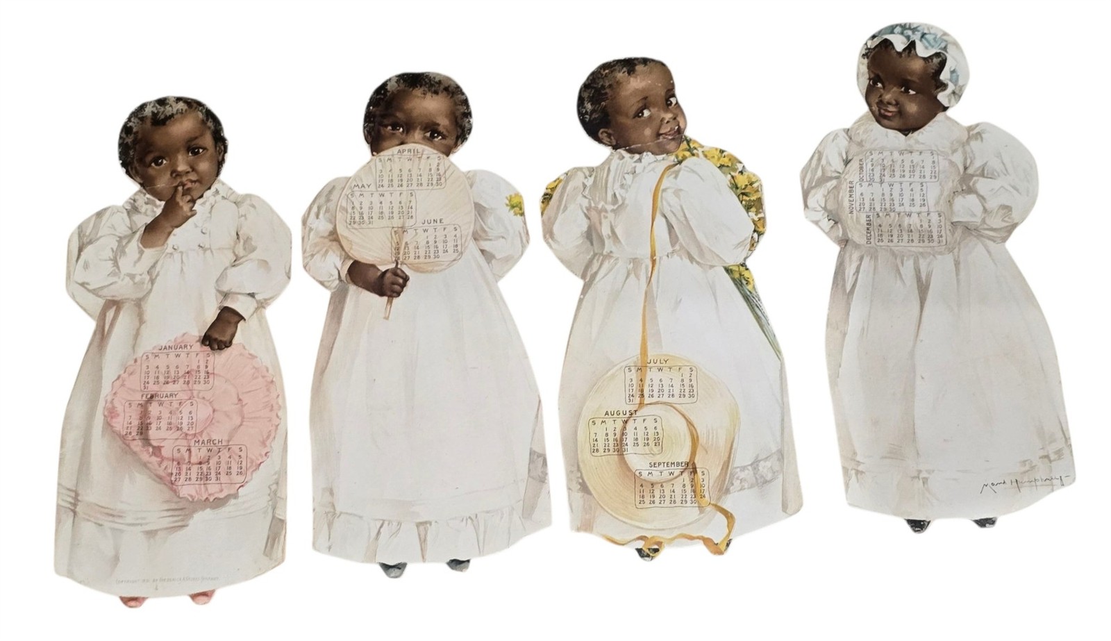1902 antique MAUD HUMPHREY african american CHILDREN die-cut CALENDER set