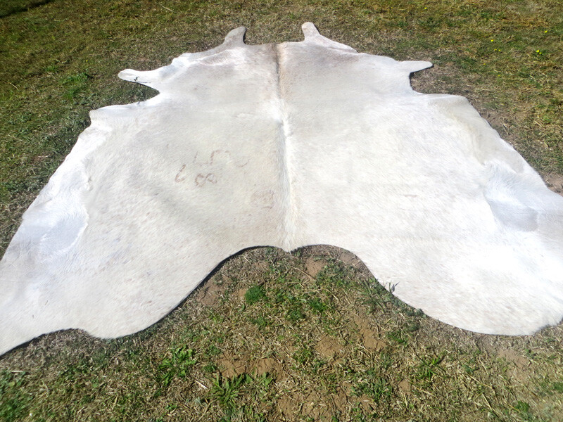 MAKE OFFER !! LARGE WHITE Cowhide Rug natural HAIR ON Cow Hide Skin light gray