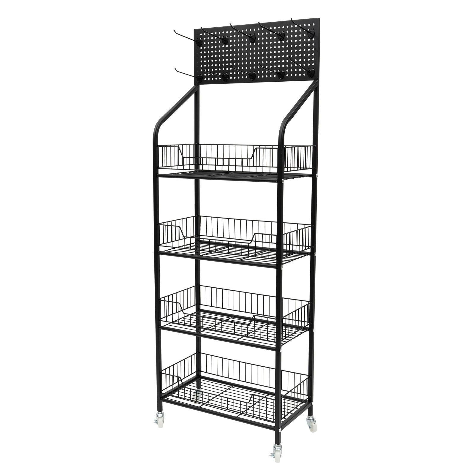 4 Tiers Retail Shop Display Rack Market Shelf Fruit Vegetable Snack Basket Black
