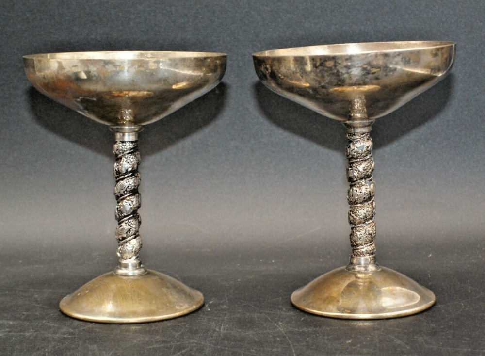 Vtg PAIR Valero EPB Silver Spain Gothic WEDDING GOBLETS Champagne Stem Cups