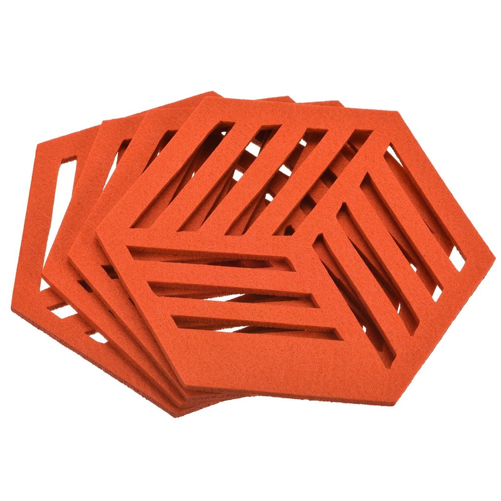 Felt coasters, 4pcs hexagonalagon mat tampons coasters, orange