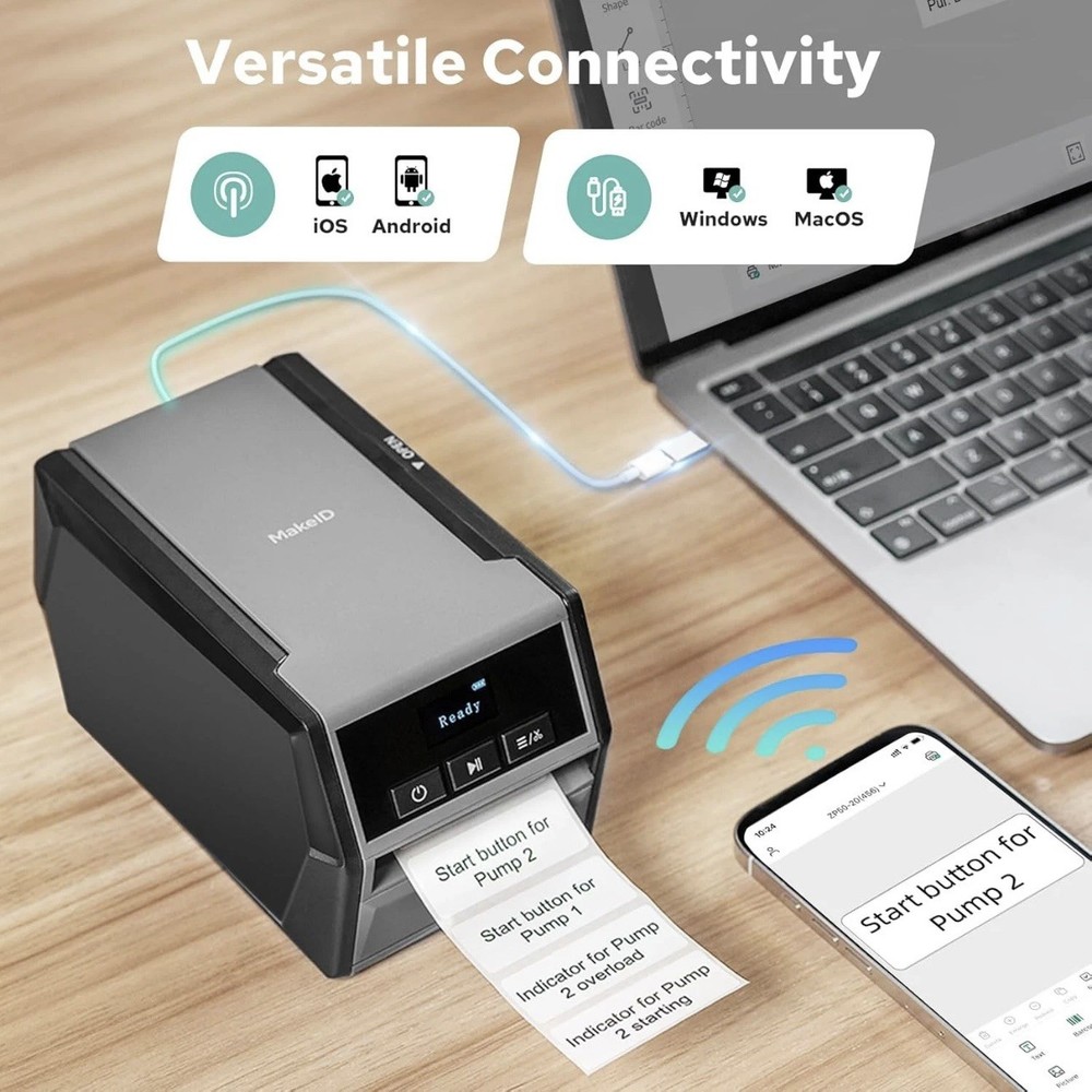 Makeid D50 Industrial Label Printer, Desktop Label Maker 2" Print Head, Mobil