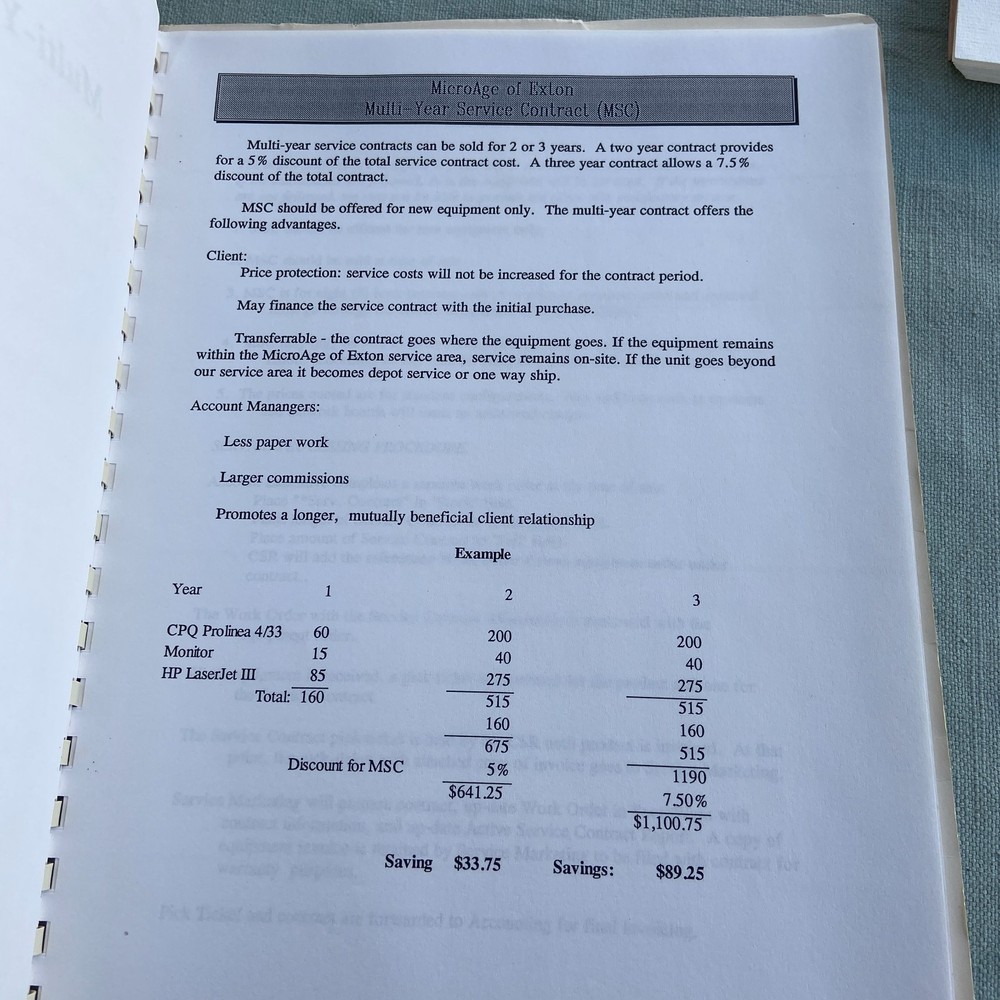 Vintage MicroAge Computer Solutions Technical Services Operations Manual Paper E
