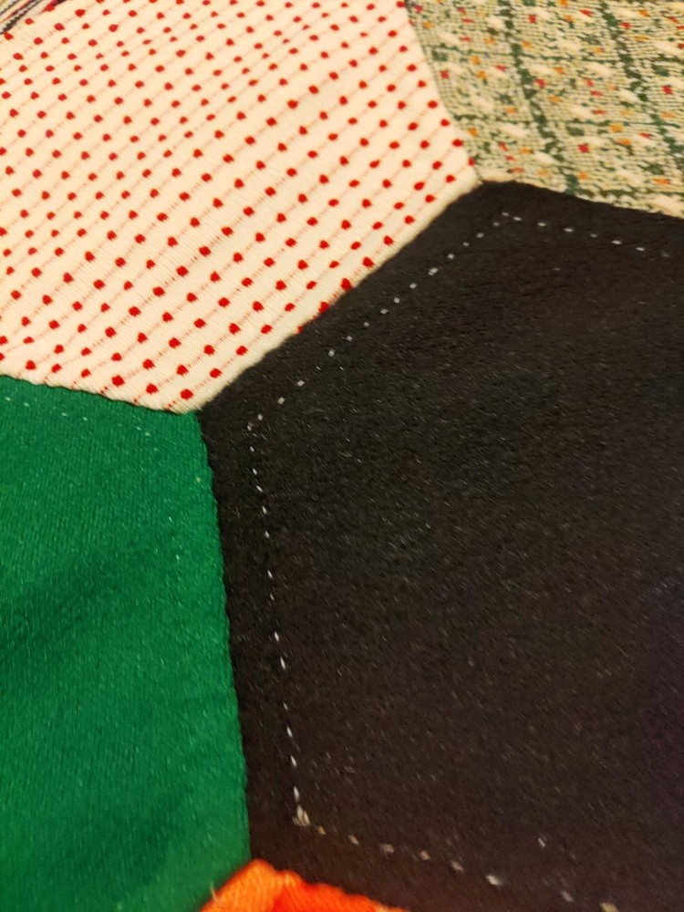 Vintage Hand Stitched 88x80 Hexagon Patchwork Quilt