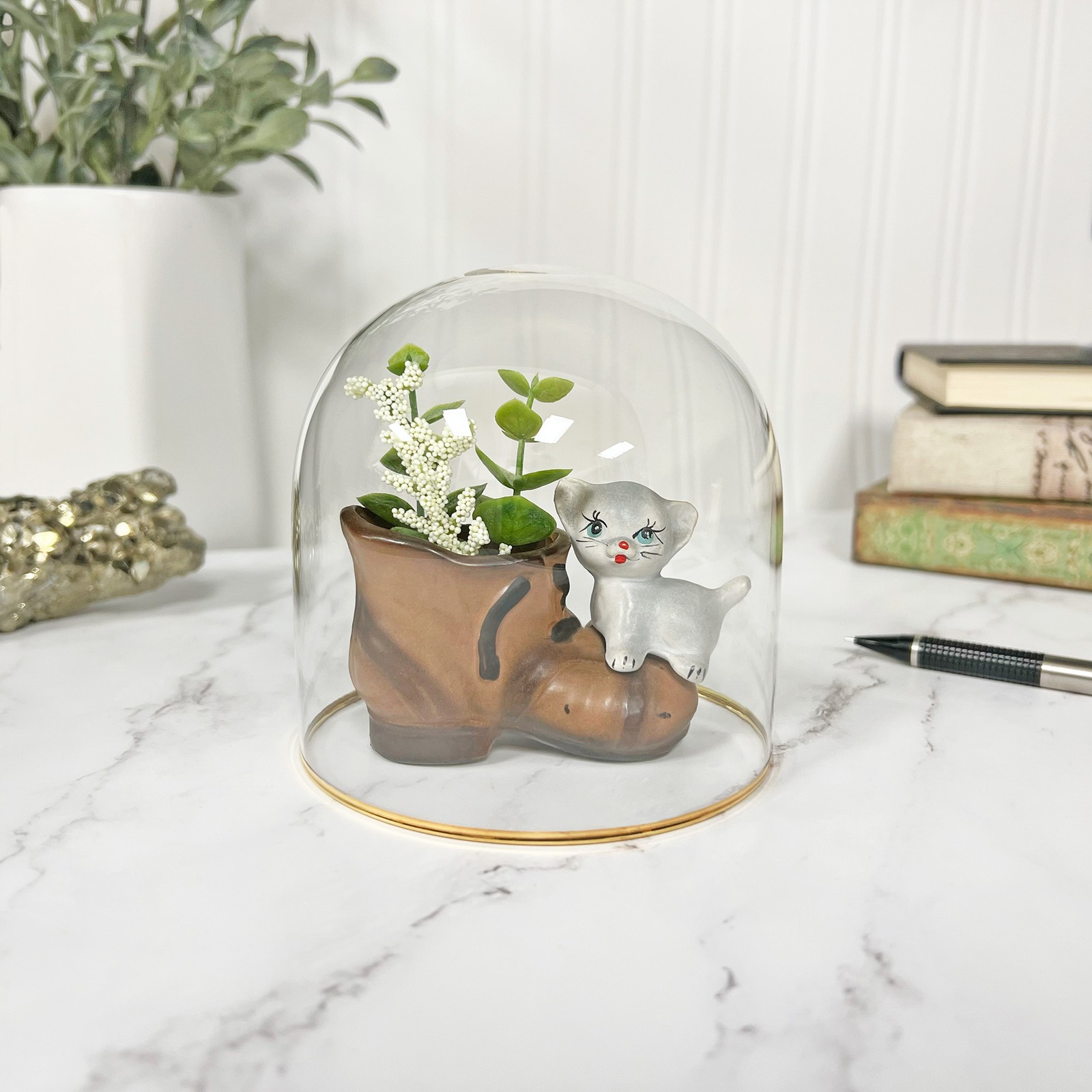 Plymor 4" x 4" Glass Display Dome Cloche with Gold Rim (no Base)