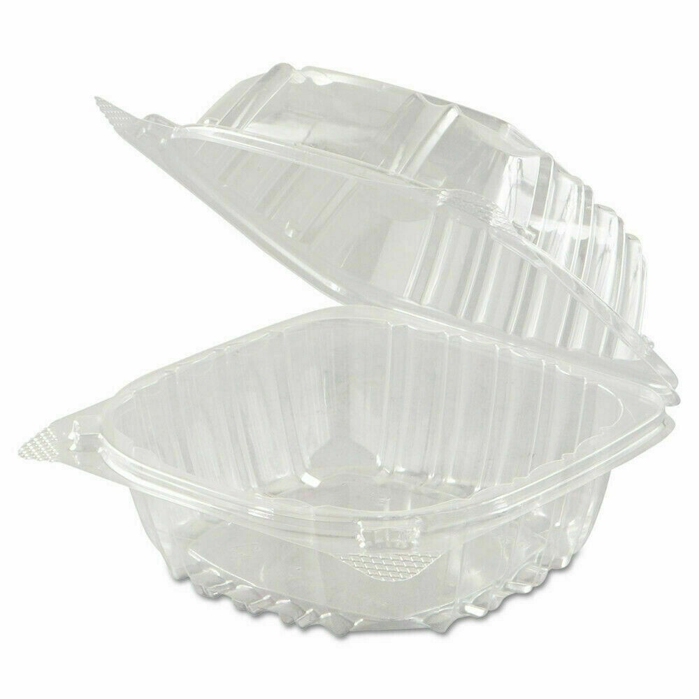Dart 6" Clear Hinged Plastic Food Take Out To-Go / Clamshell Container 100 Pack