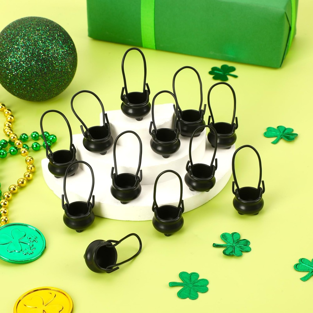 24-Pack Mini Black Cauldrons Miniature Plastic Cauldron Pots Small Decorative Ca