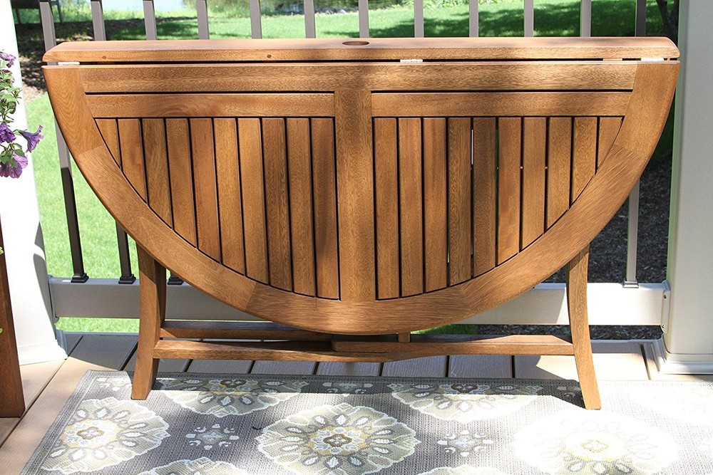Outdoor Table Eucalyptus  Round Folding Deck Patio Storage Space Saver New