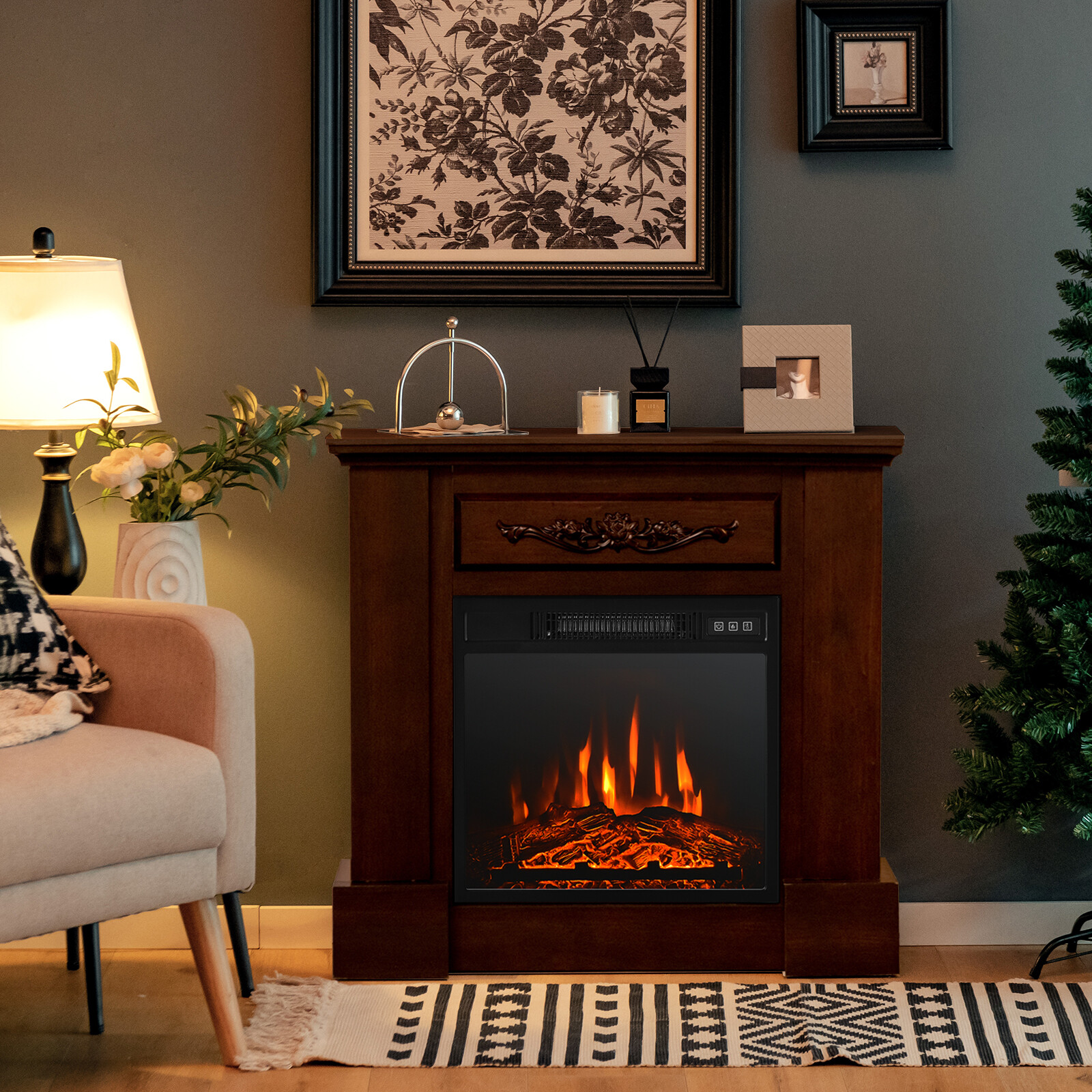 32" Heater Electric Fireplace Mantel TV Stand Space w/Remote Control 1400W