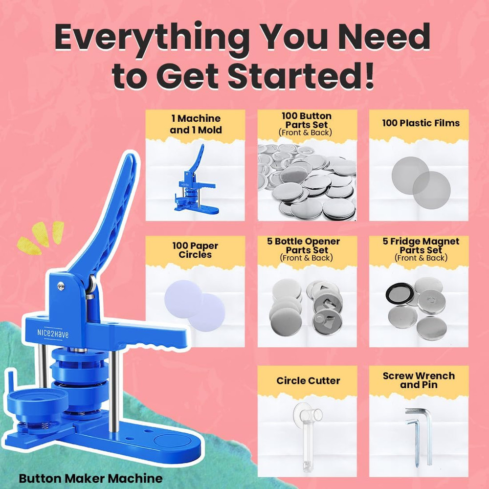 Button Maker Machine 3 Inch Pin Maker Kit - Single Mold, 100 Buttons, 5 Fridge M