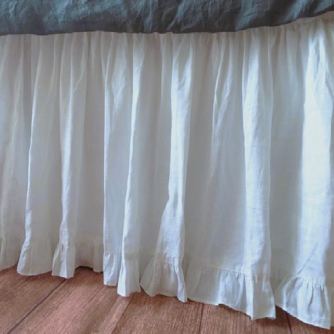 3 Sided Solid White Bottom Ruffled 700 TC Cotton Split Corner Gathered Bed Skirt