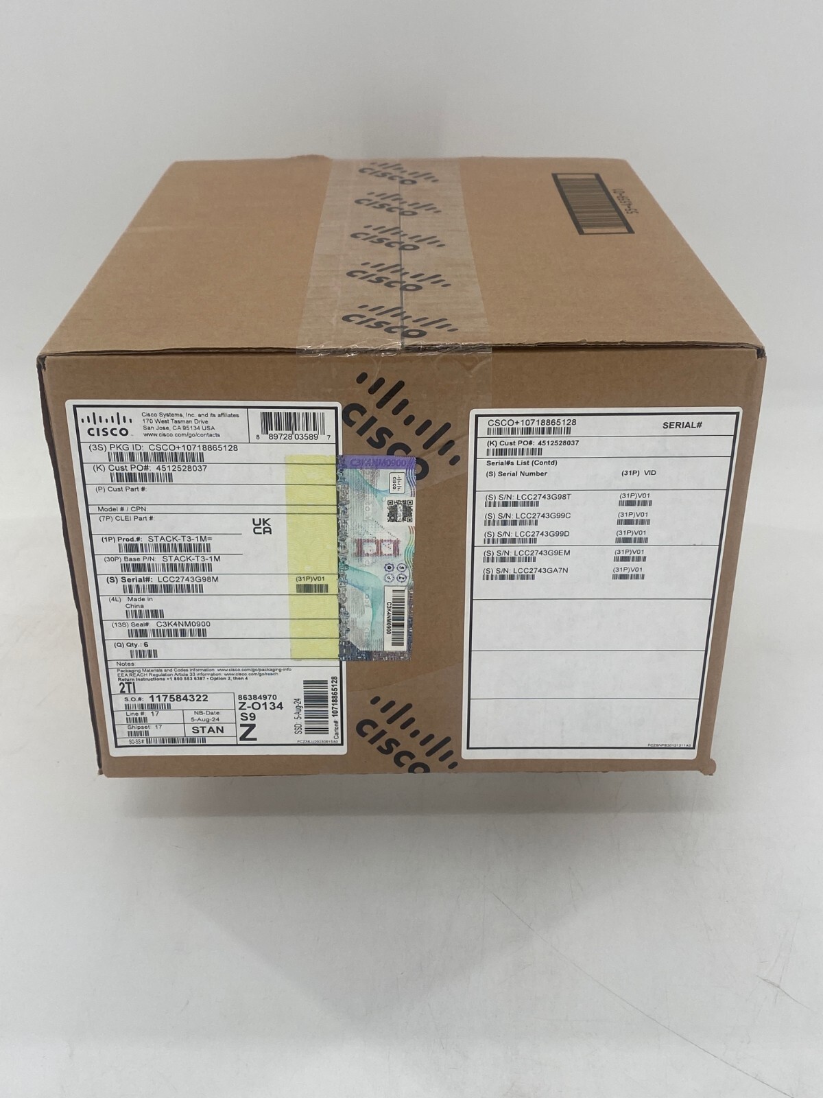 Cisco STACK-T3-1M Type 3 Stacking Cable for Catalyst 9300 New Sealed