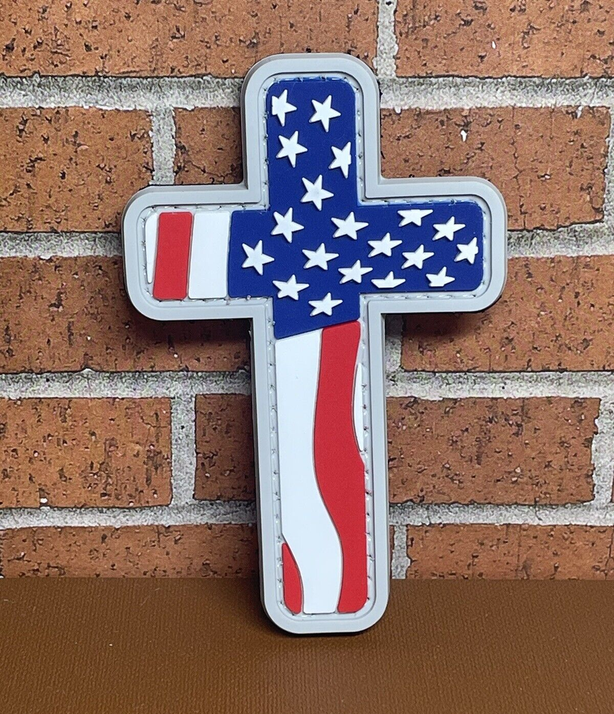 Tactical PVC Patch - In God We Trust Cross Patch - Morale USA Flag Cross Patch