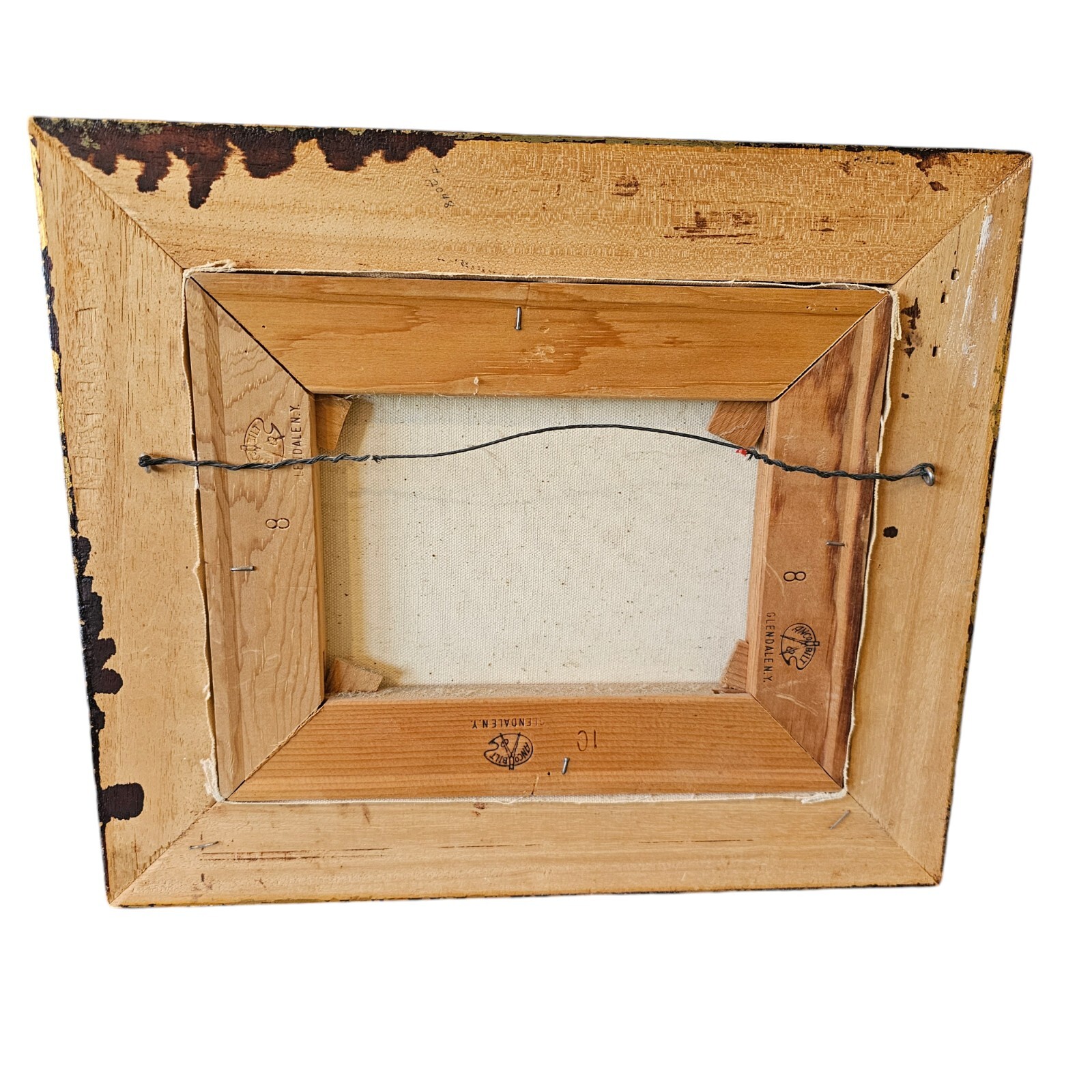 Vintage Still Life Fruit Bowl Oil Painting Apple Canvas Wood Frame Midcentury