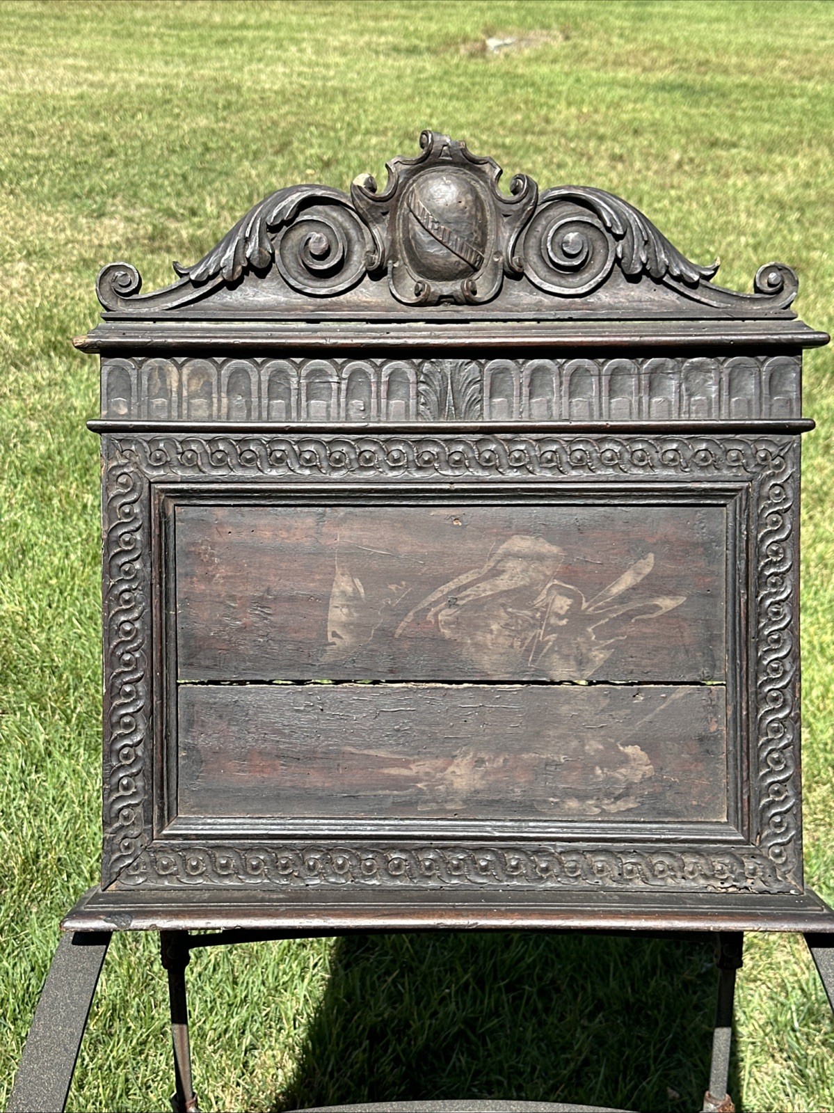 ANTIQUE WOODEN NEOCLASSICAL CARVED BIBLE STAND CARYATID FIGURE~FOLIATE MOTIFS~