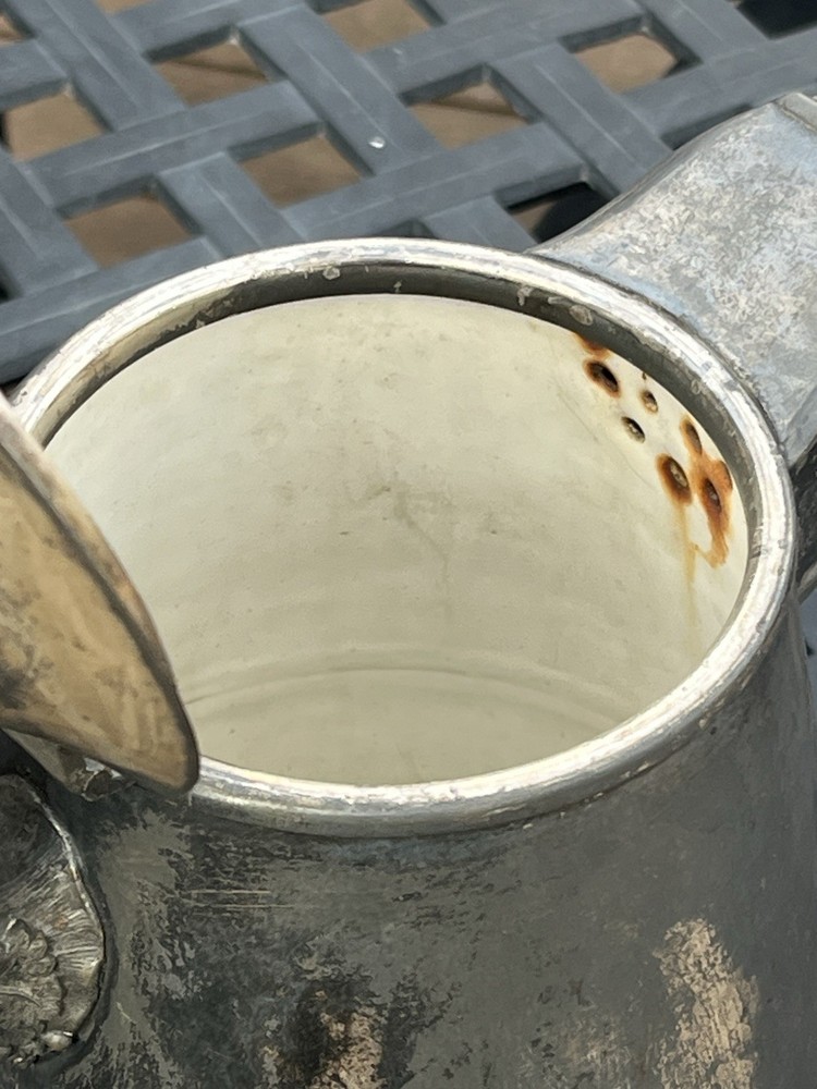 Silver Plate Enamel Lined Victorian Water Pot Pitcher 1868 Grape Vine