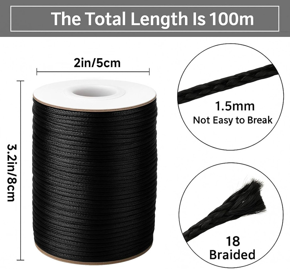 1.5MM Black Nylon String - 110Yards Wind Chime String Weather Resistant Nylon Co