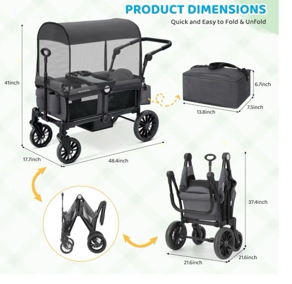 stroller wagon 2 seater With Canopy