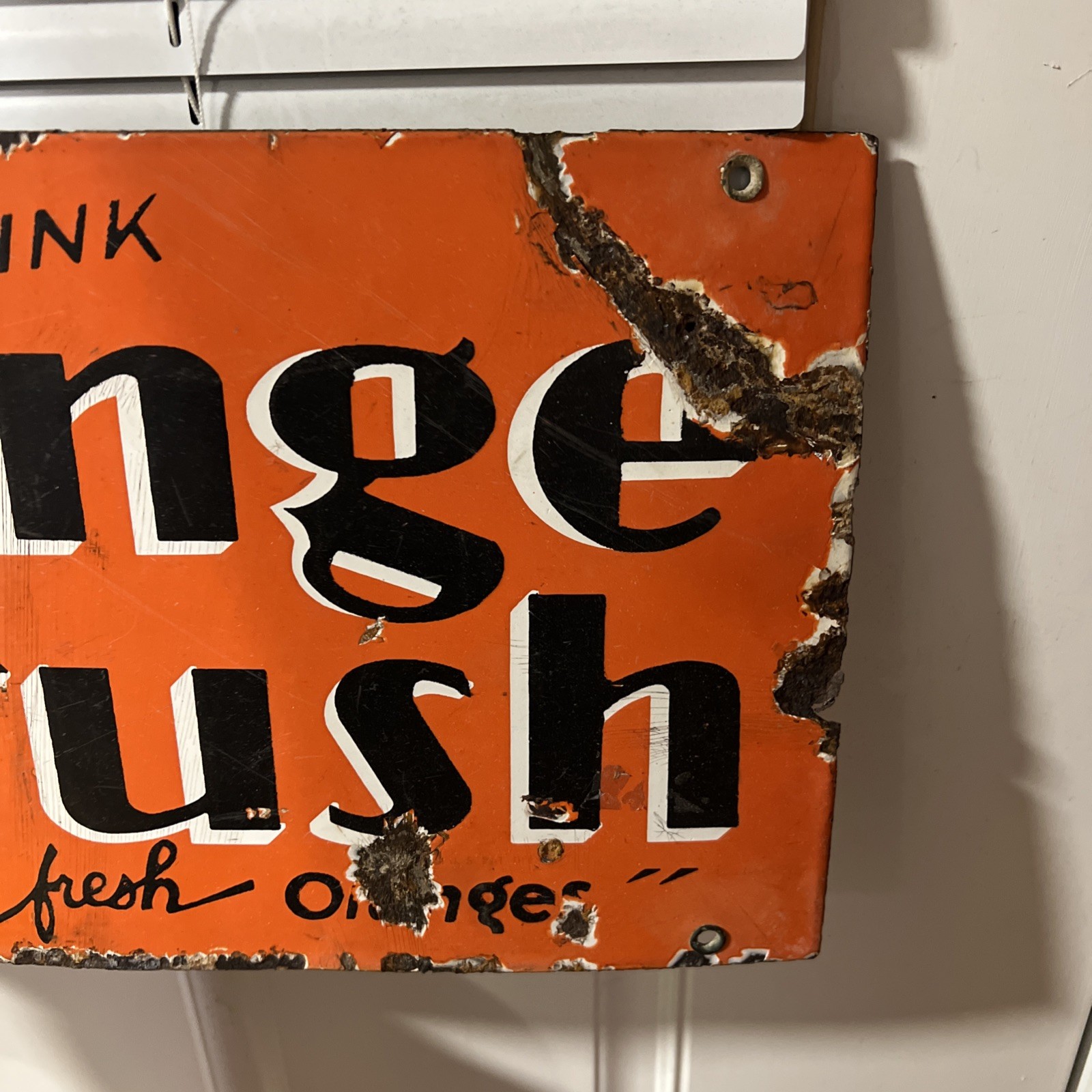 VINTAGE ORANGE CRUSH SODA PORCELAIN SIGN 30” x 10”