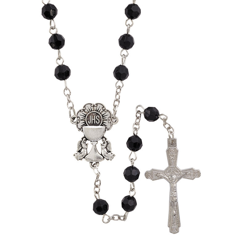 Black Faceted Bead First Communion Rosary