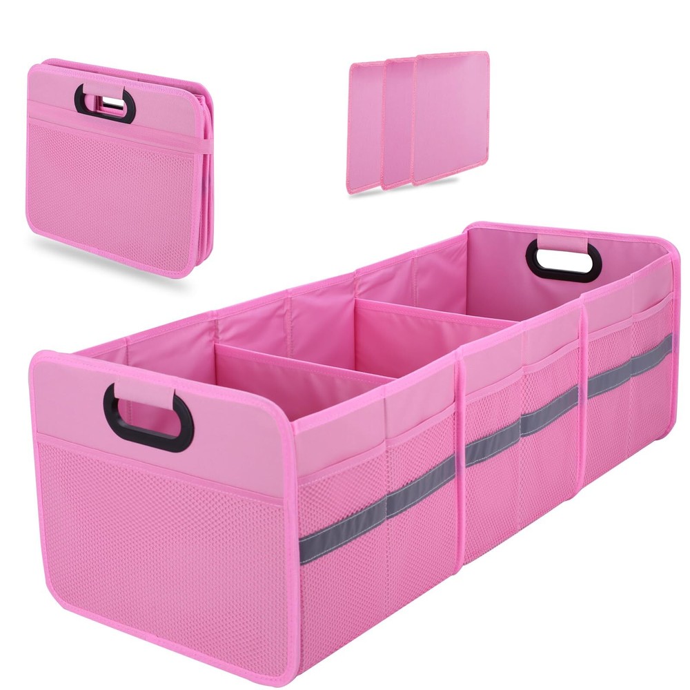 Large Collapsible Trunk Organizer With Multi Pockets 3 Compartments Storage Orga