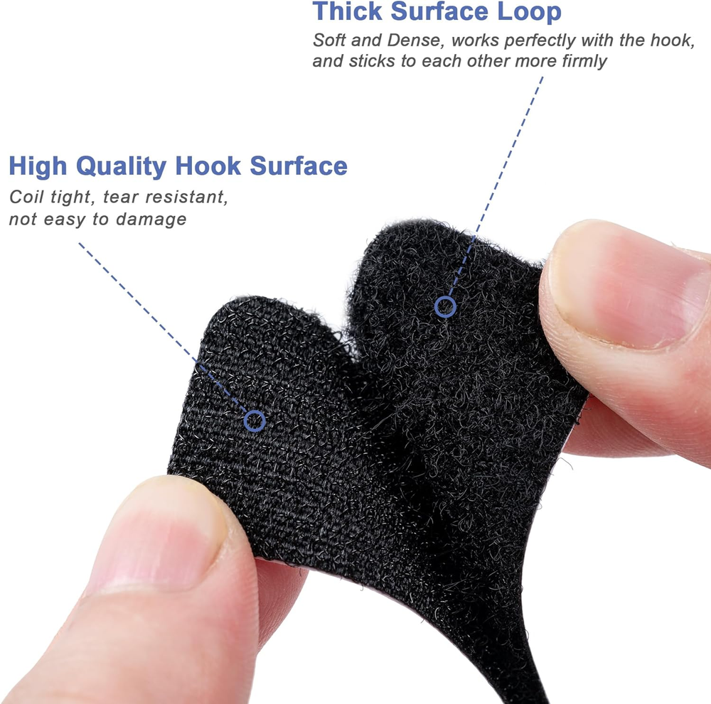 8 Sets Heavy Duty Hook & Loop Adhesive Strips: Sticky Back Fastener 4X6 " Black