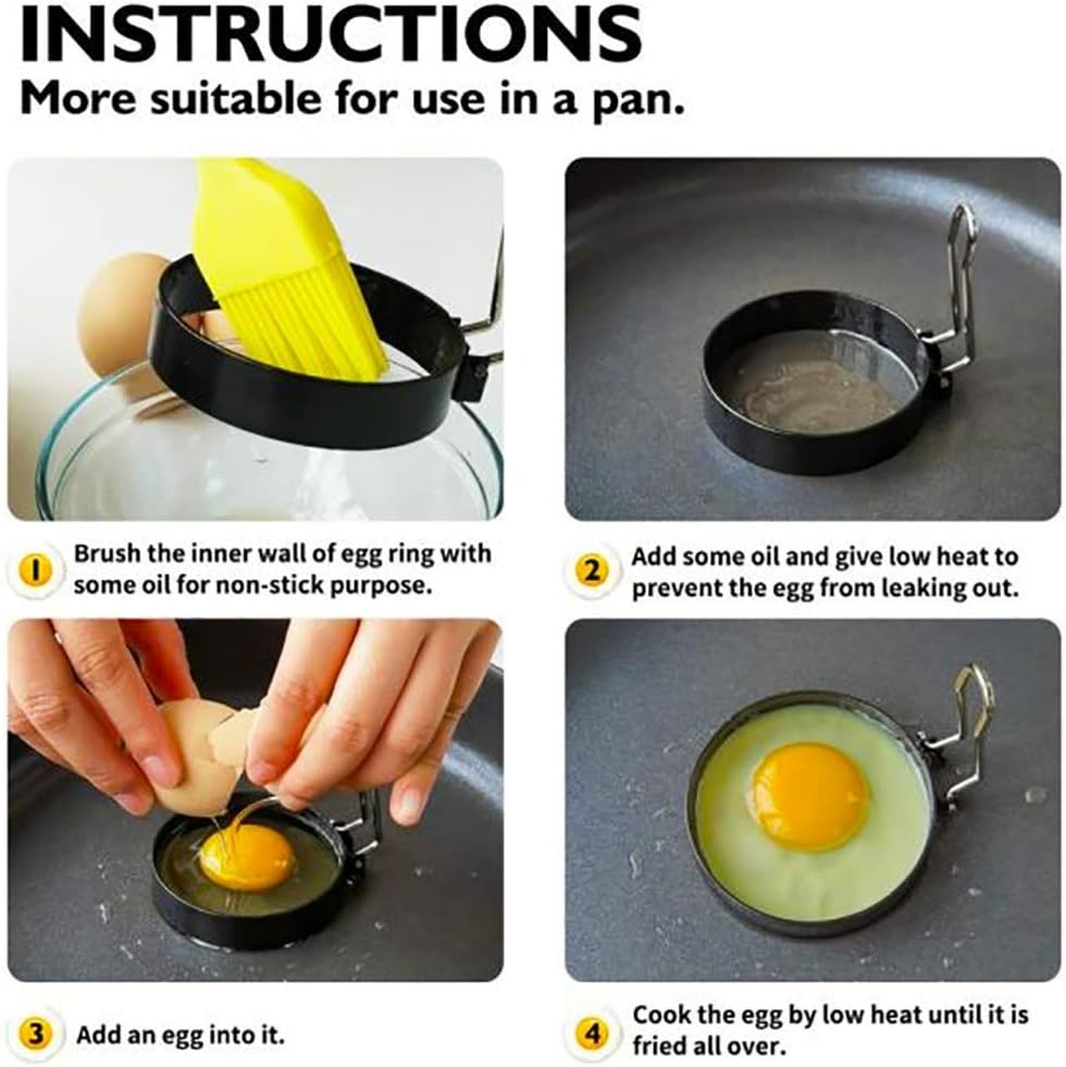Effortless Breakfast Maker: 2 Pack Non-Stick Egg Rings with Silicone Cover