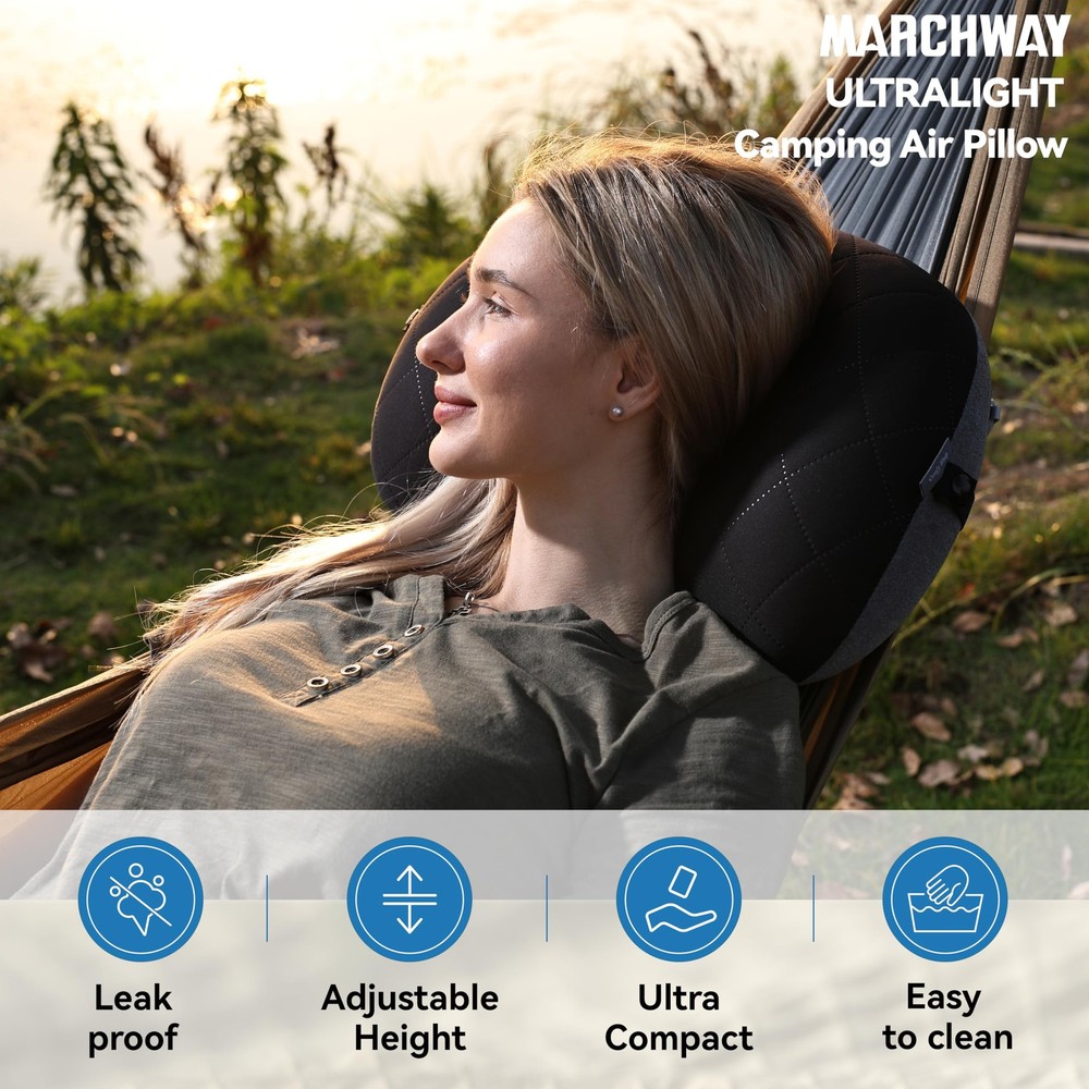 Ultralight Inflatable Camping Pillow with Soft Washable Cover, Compact Compre...