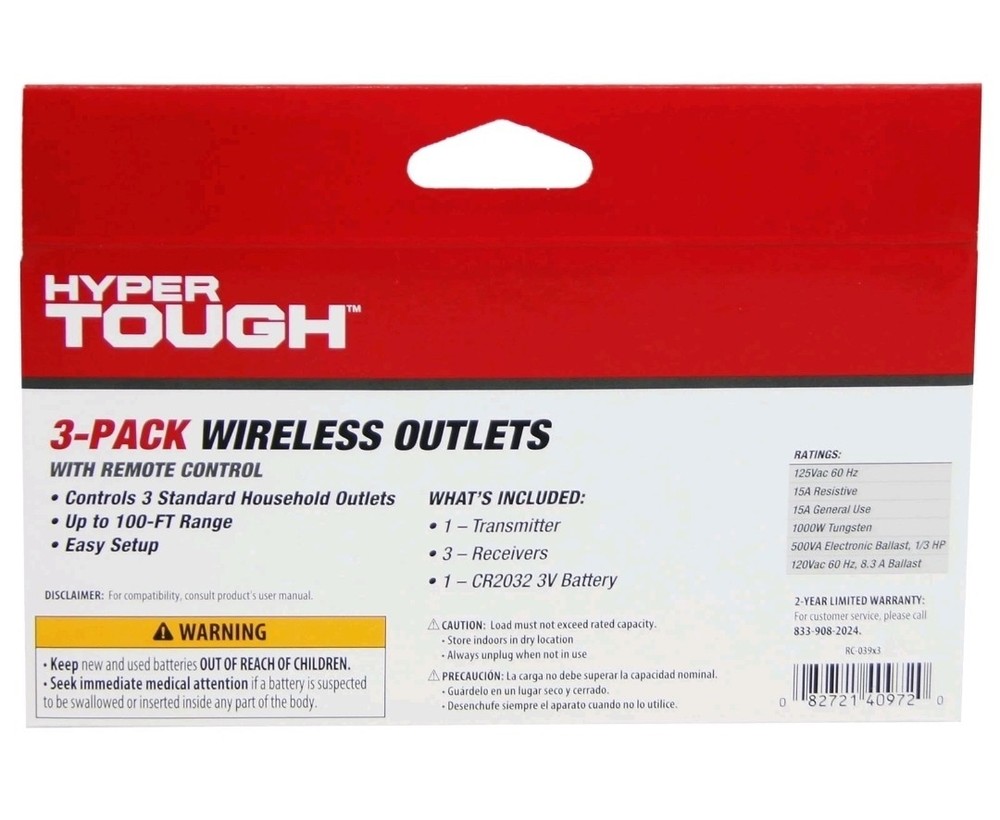 Indoor 3 Pack 1-Outlet Wireless Remote Control, White B8