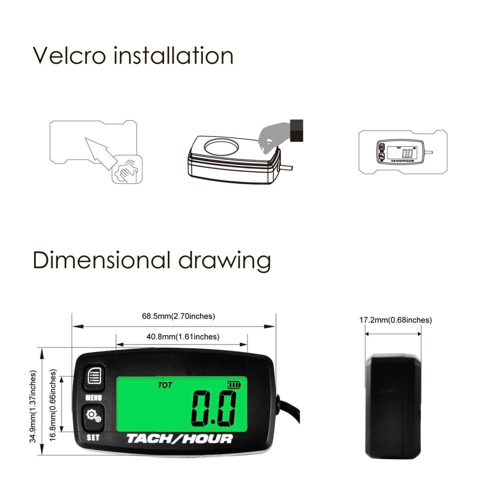 2 Pieces Self Powered Digital Induction Tachometer Maintenance Waterproof Bac...